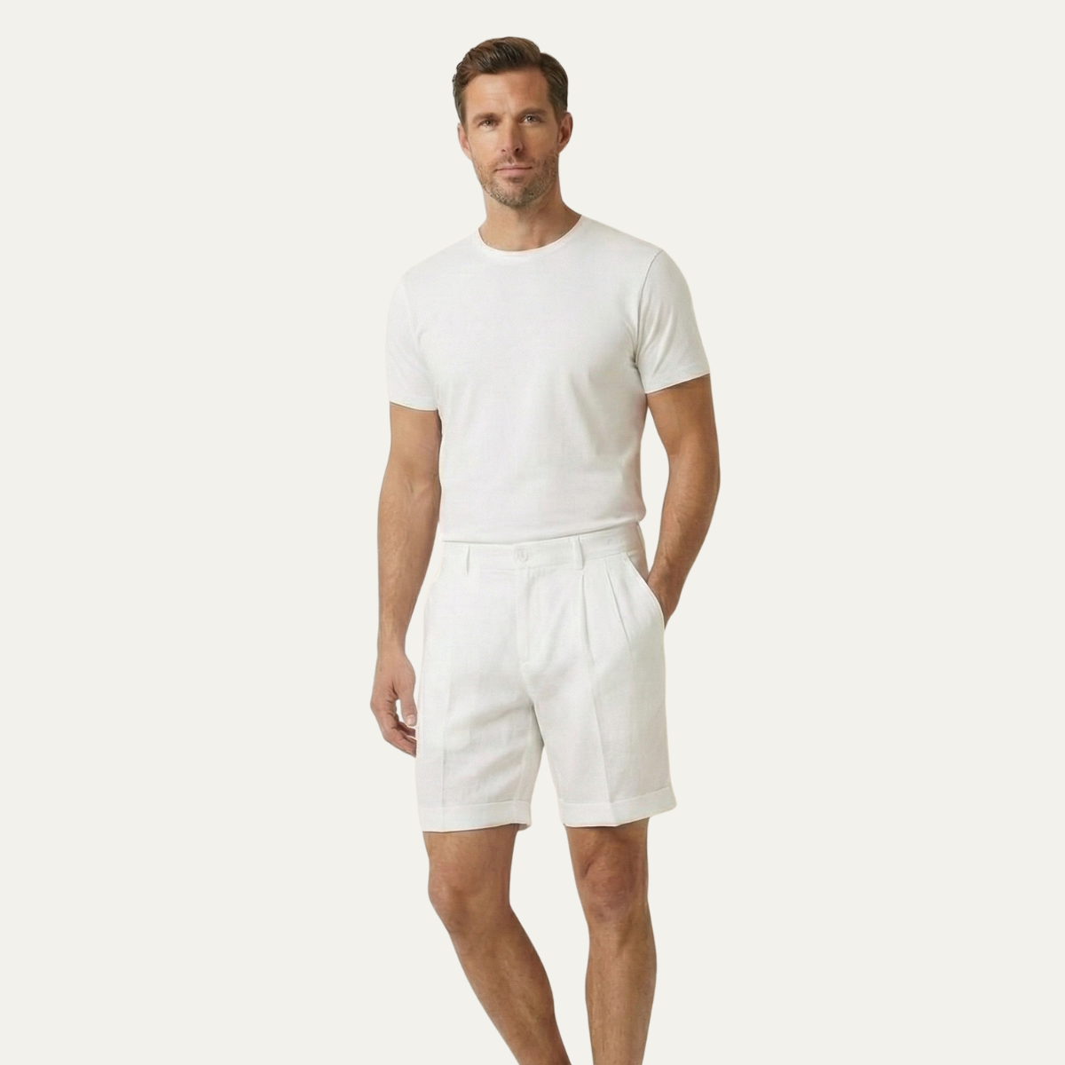 Men’s Linen Casual Shorts – Lightweight Summer Folded Hem Outdoor Shorts