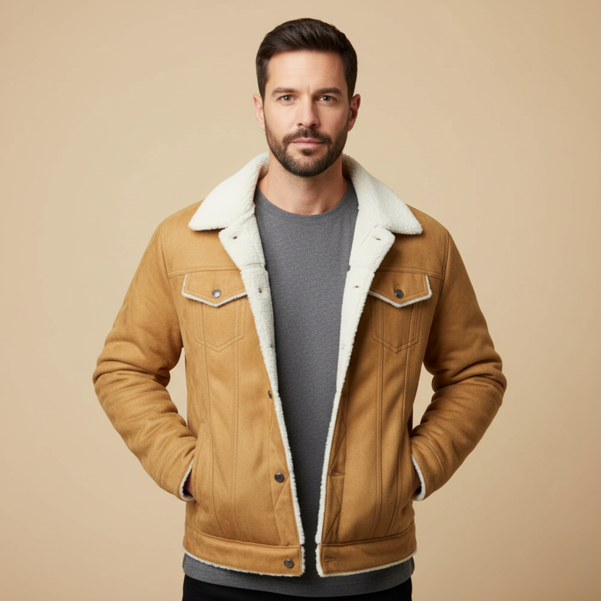 Men's Quebec Faux Leather Jacket with Fleece Lining