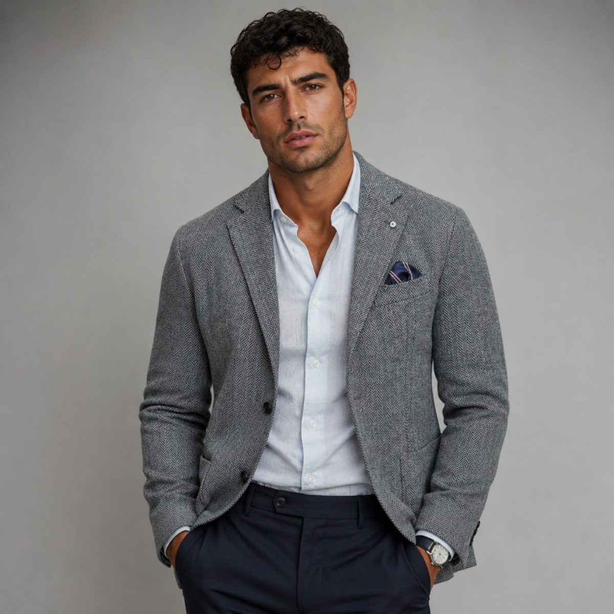 The Glencrest Men’s Single Breasted Herringbone Wool Tweed Blazer