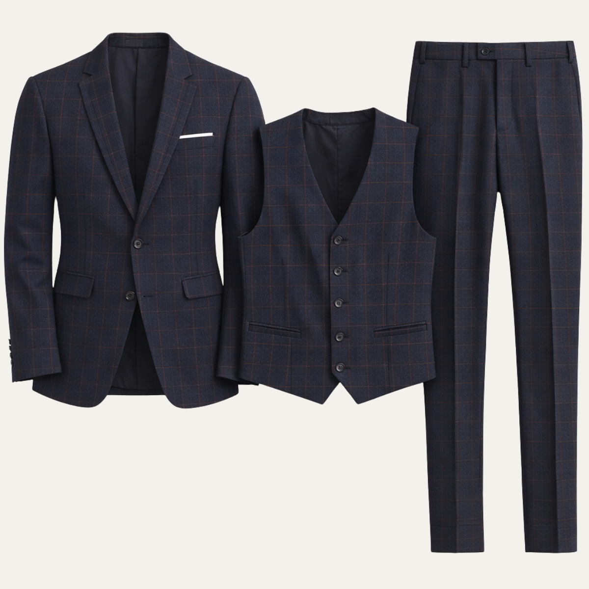 The Padova Men’s Plaid 3 Piece Suit – Slim Fit Blazer, Waistcoat and Trousers