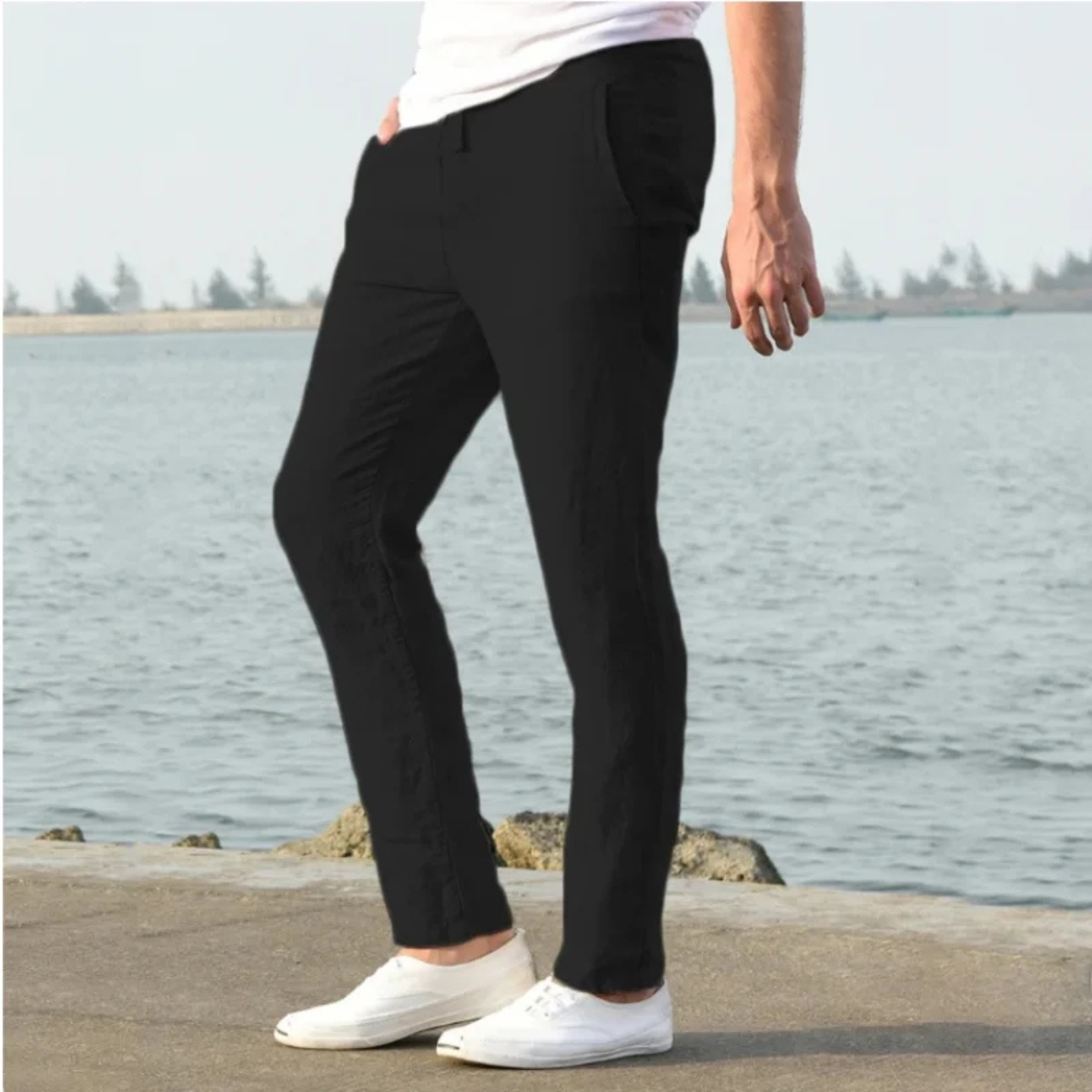 The McLean Men’s Casual Lightweight Linen Trousers – Black