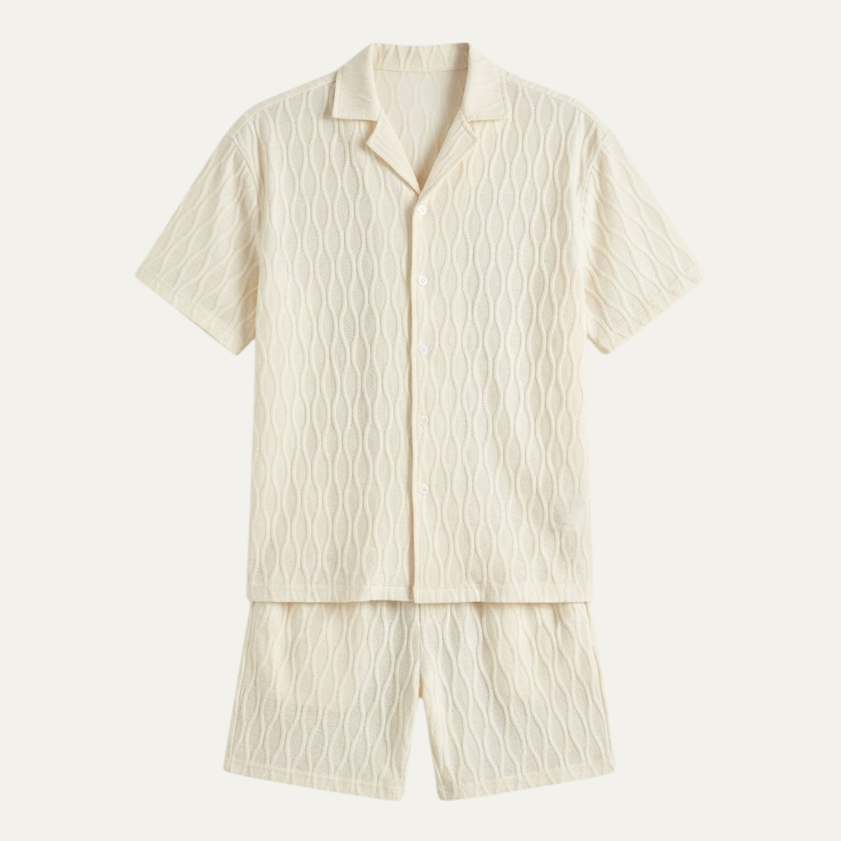 Men’s Textured Knit Co Ord – Button Shirt & Shorts