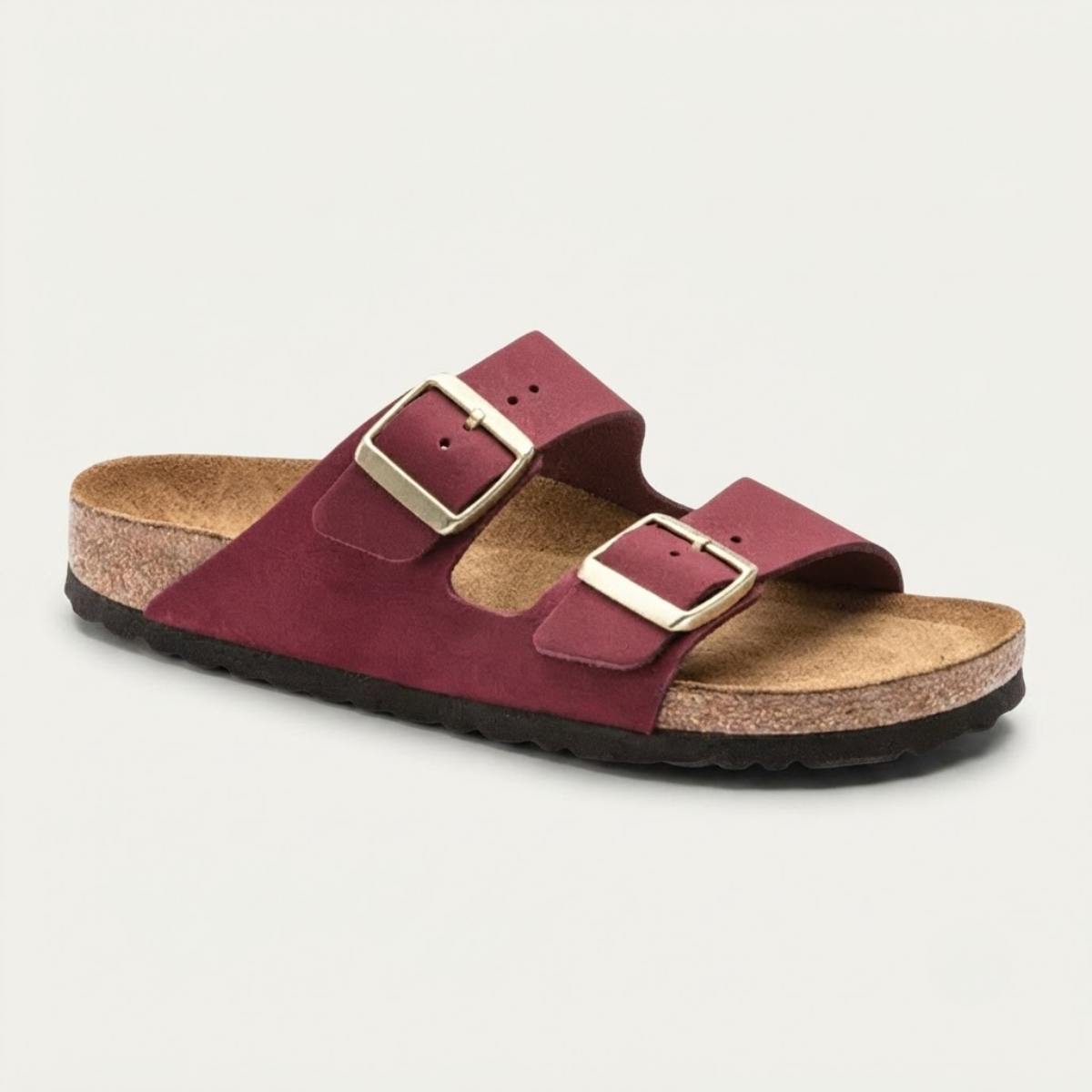 Men's Casual Leather Slippers with Adjustable Buckles