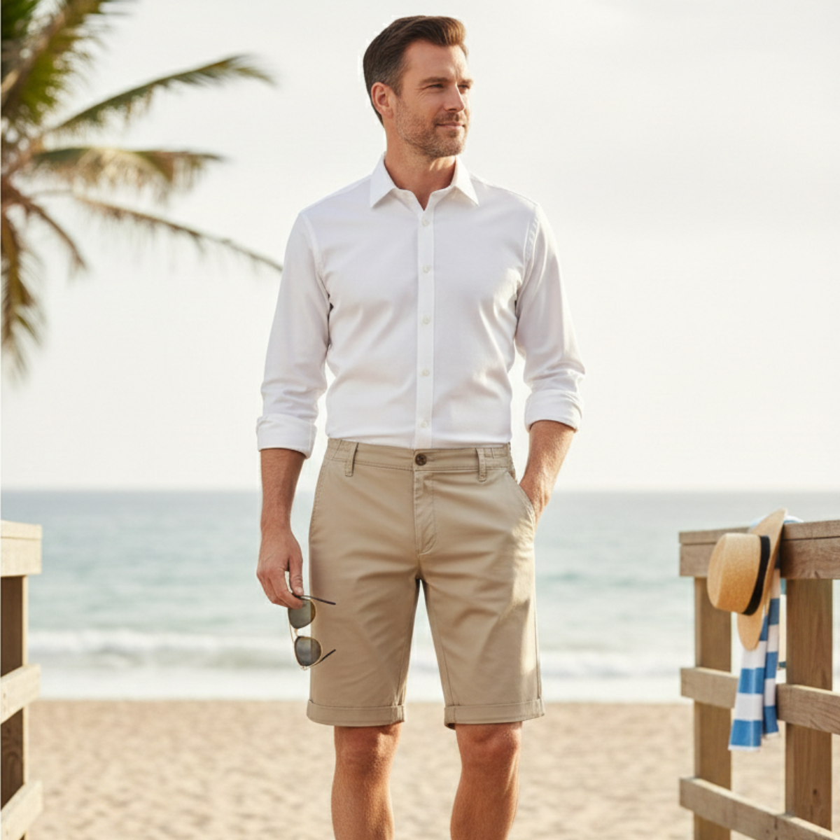 Men’s Summer Chino Shorts – Cotton Stretch Casual Beach Shorts