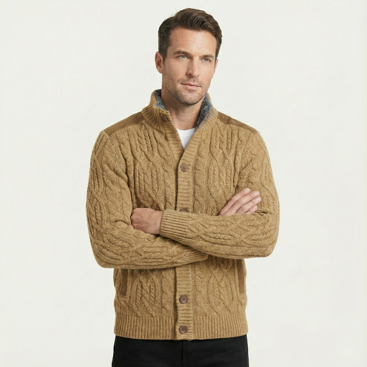 Maplewood Men's Fleece-Lined Wool Cardigan for Winter