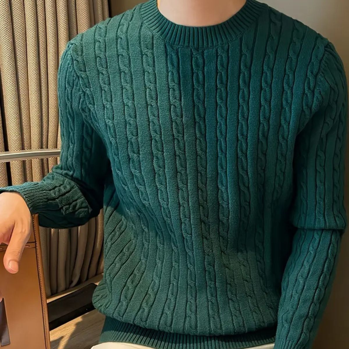 Cashmere Merino Wool Knit Jumper for Men - Green
