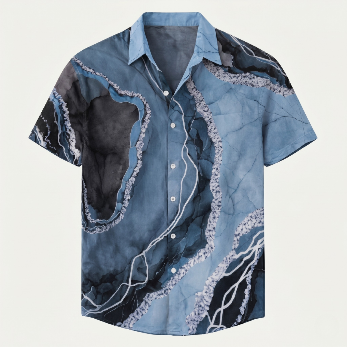 Men’s Casual Patchwork Short Sleeve Button Up Shirt