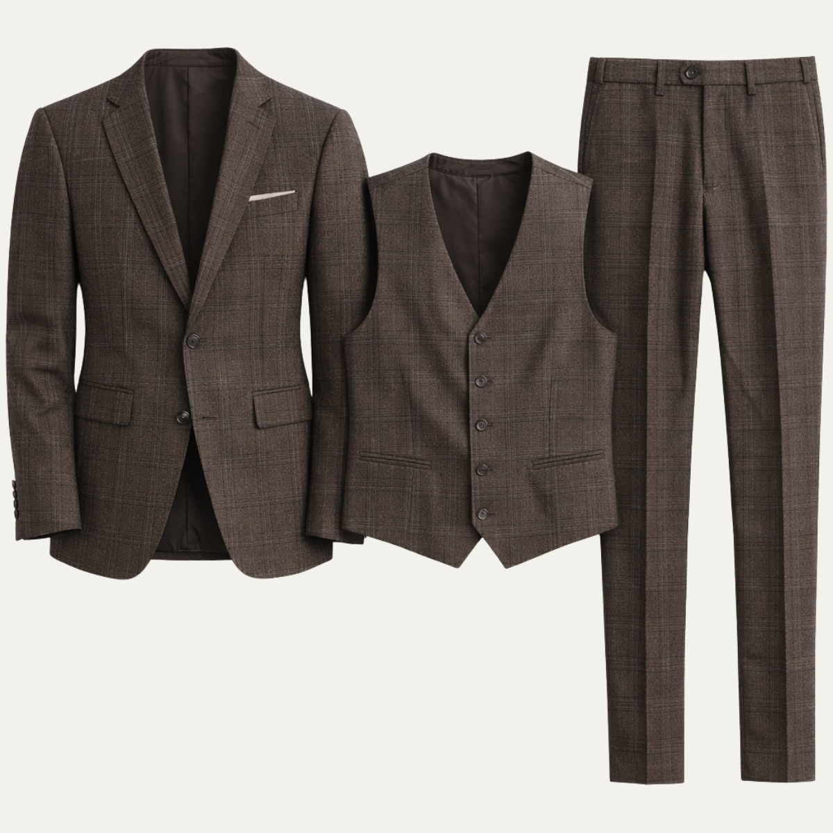 The Vigevano Men’s Plaid 3 Piece Suit – Blazer Gilet and Trousers Formal Set