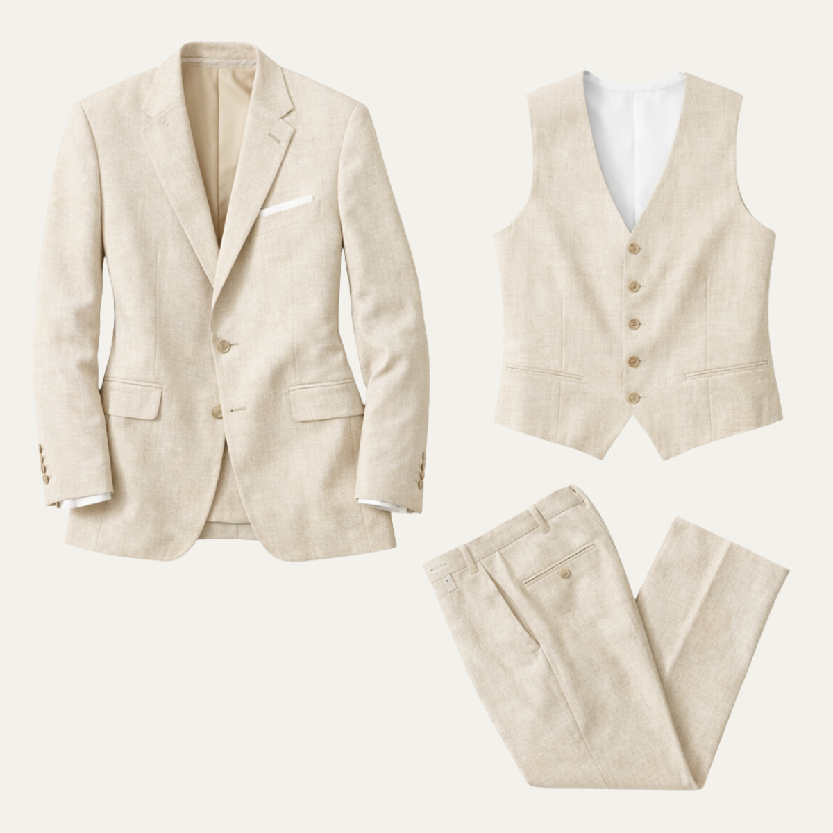 The Catanzaro Men’s Luxury Linen 3 Piece Suit – Slim Fit Jacket Gilet Trousers