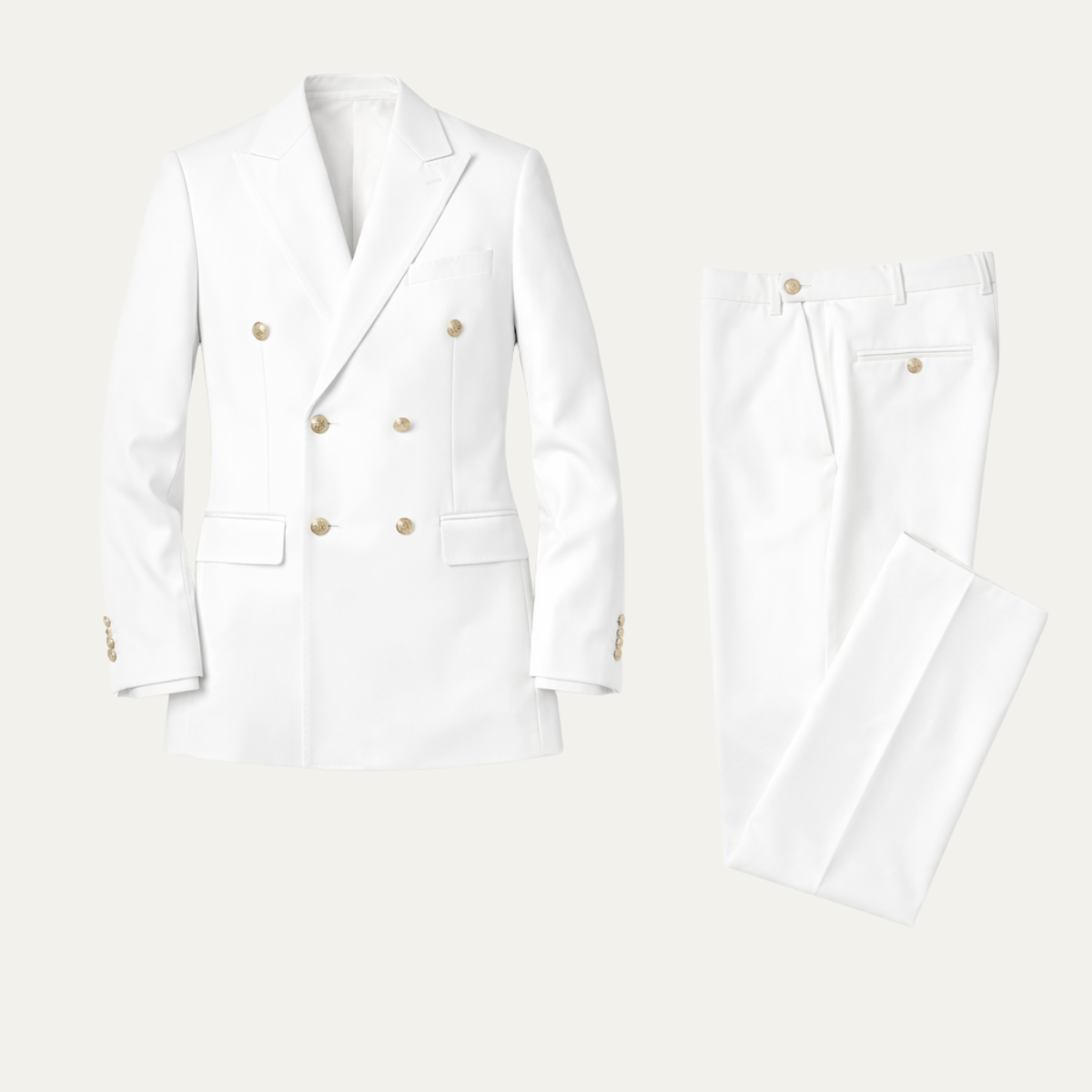 The Crotone Men’s White Double Breasted Suit – Elegant Formal Jacket & Trousers