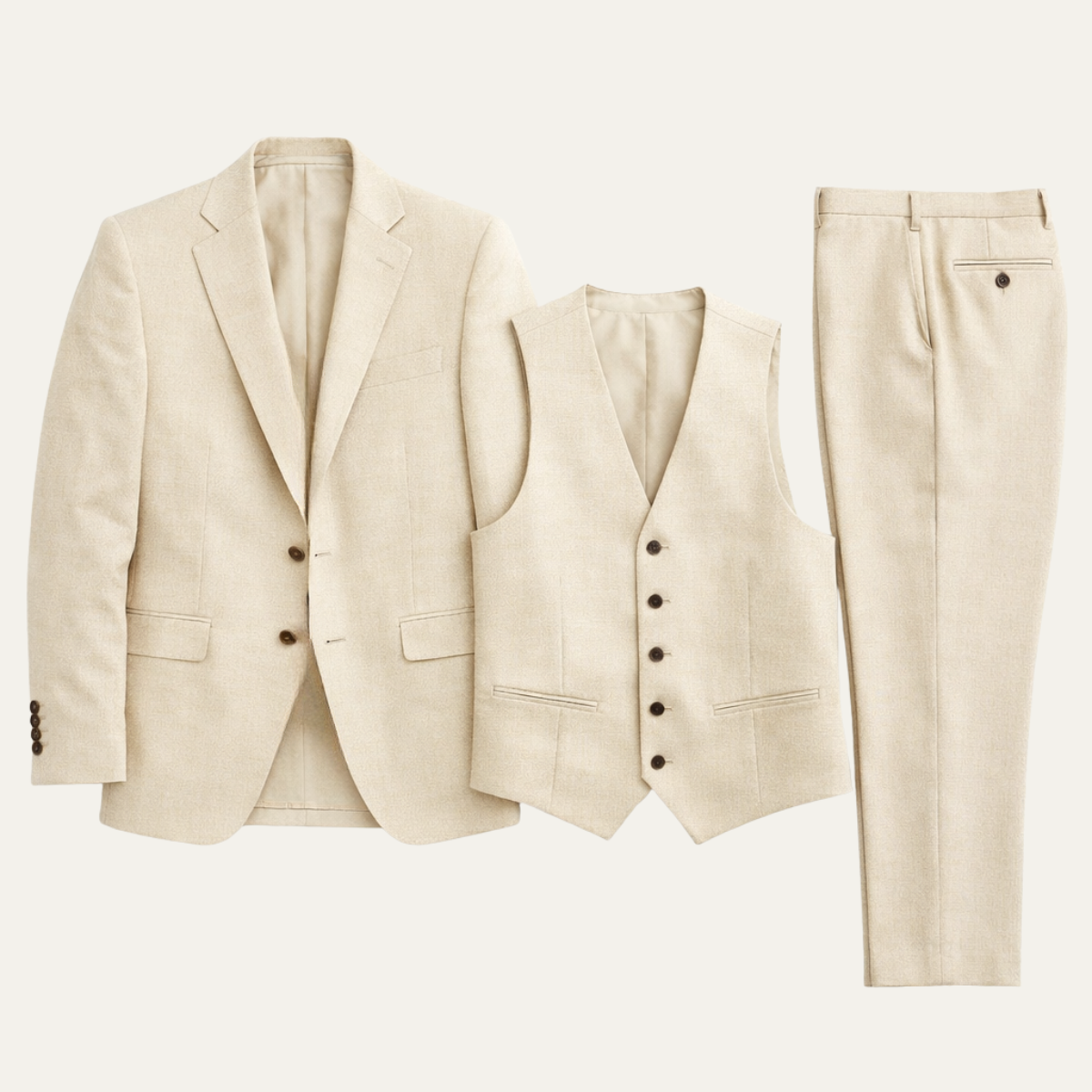 The Tropea Men’s Beige Linen 3 Piece Suit – Elegant Jacket Waistcoat Trousers
