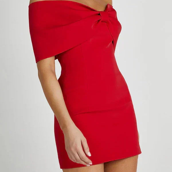 Women's Off Shoulder Mini Dress with Bow