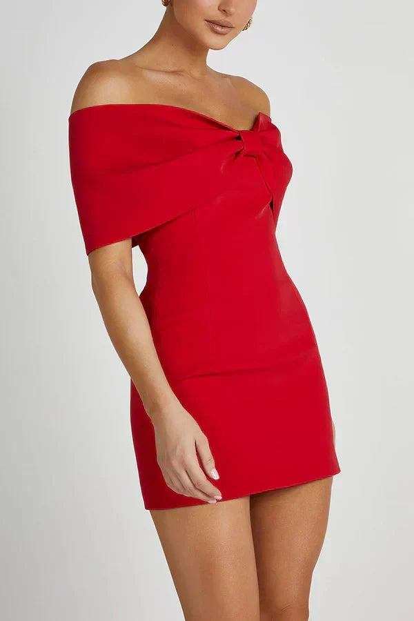 Women's Off Shoulder Mini Dress with Bow
