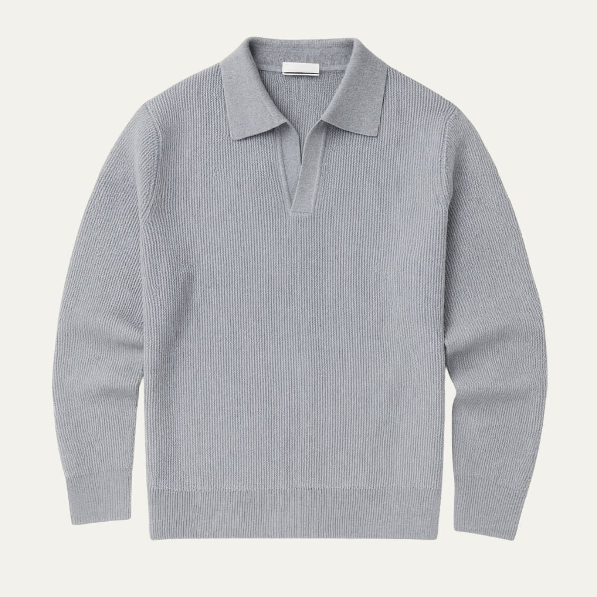 Knitted Long Sleeve Polo Jumper for Men - Open Collar