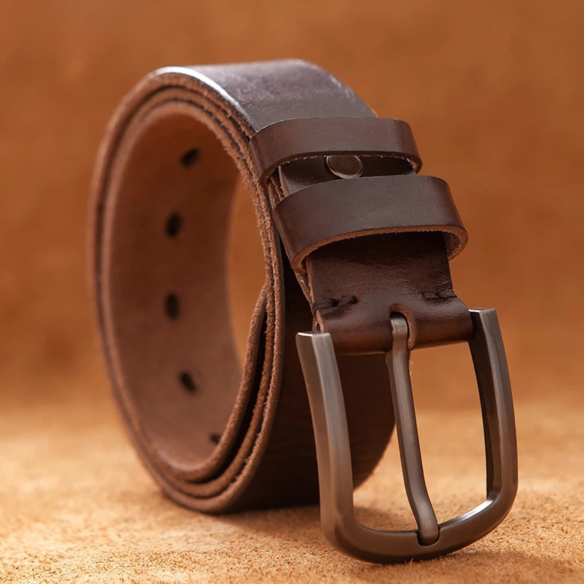 Men’s Genuine Cowhide Leather Belt with Metal Buckle