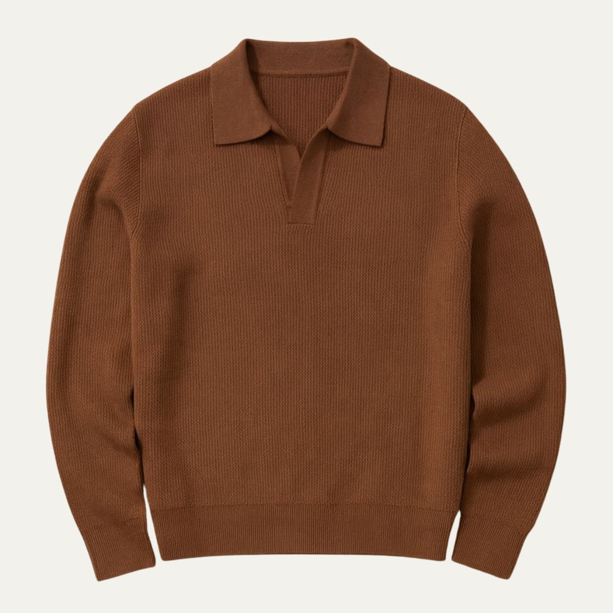 Knitted Long Sleeve Polo Jumper for Men - Open Collar
