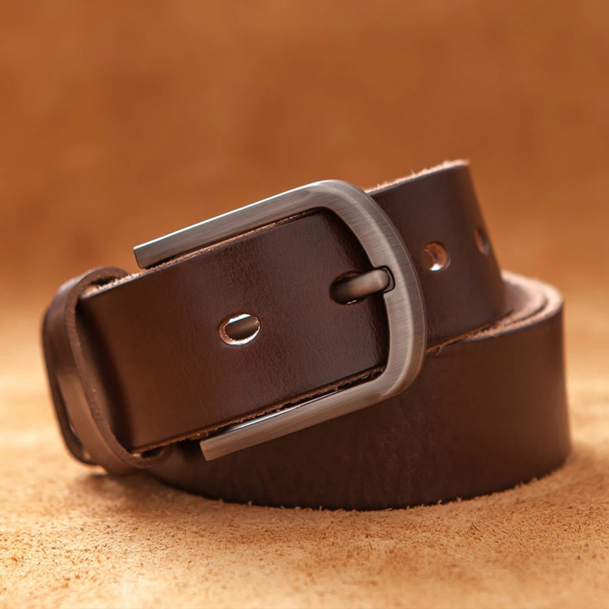 Men’s Genuine Cowhide Leather Belt with Metal Buckle