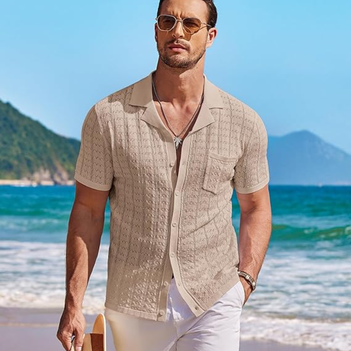 The Milano Men’s Casual Summer Knit Button Down Shirt
