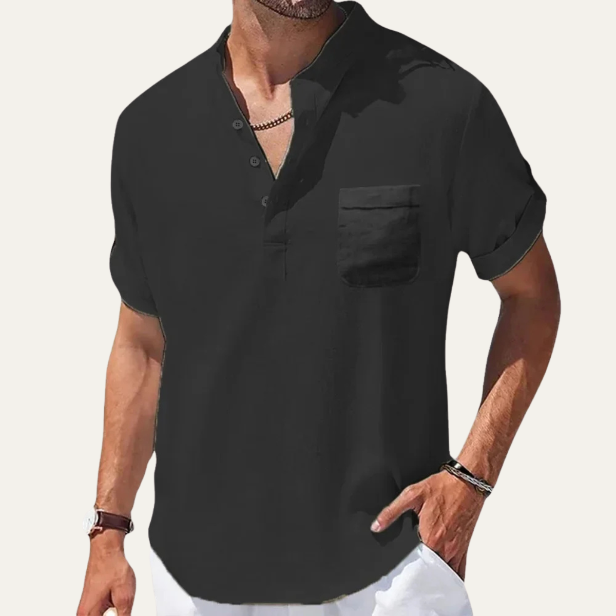 The Parioli Men’s Casual Lightweight Henley Linen Shirt