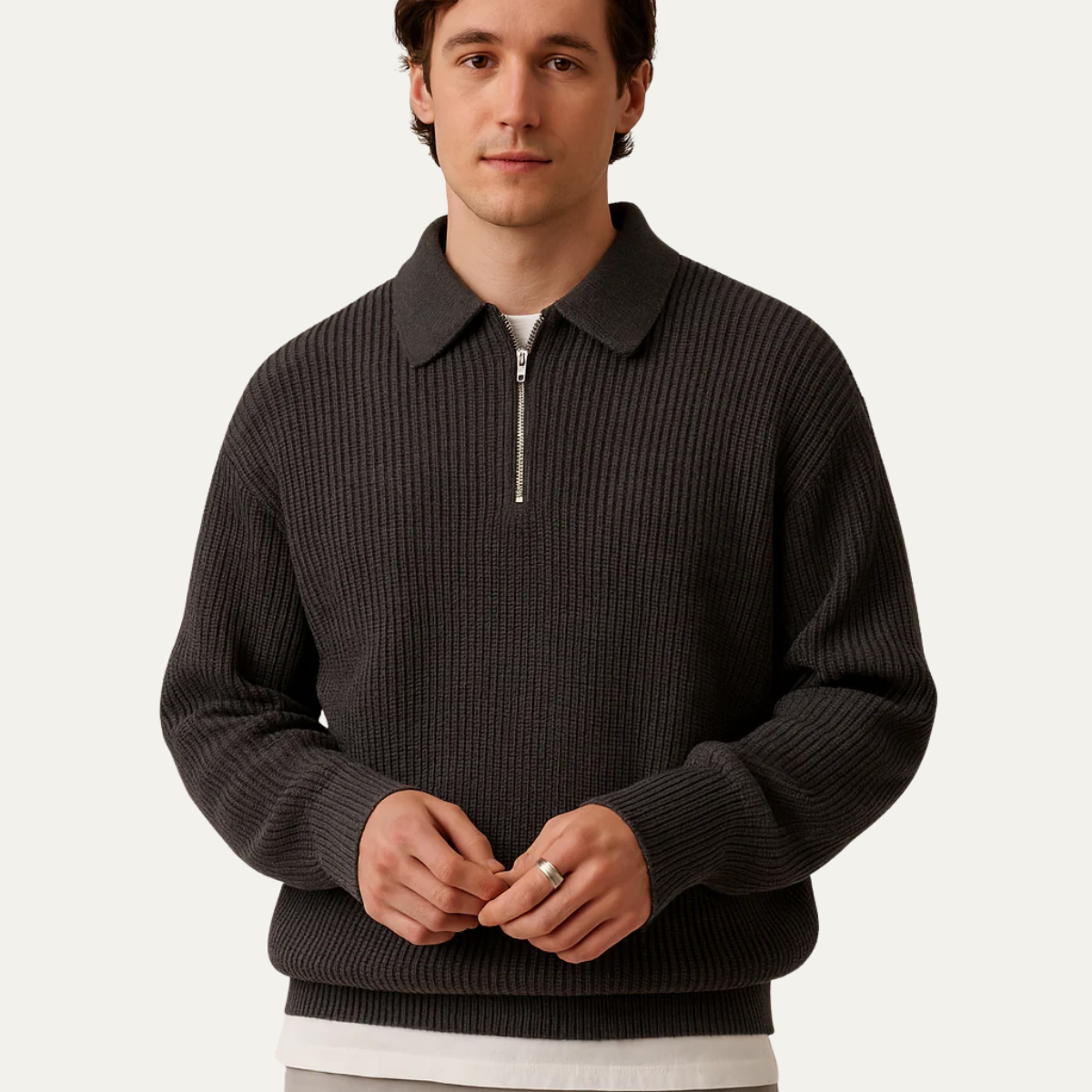 Men’s High Collar Slim Fit Half Zip Jumper