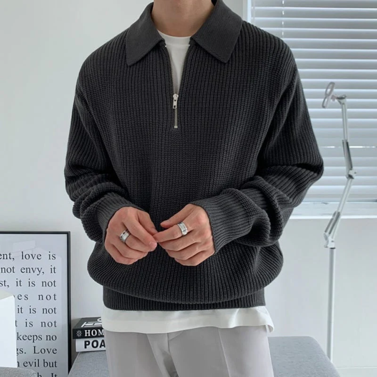 Men’s High Collar Slim Fit Half Zip Jumper