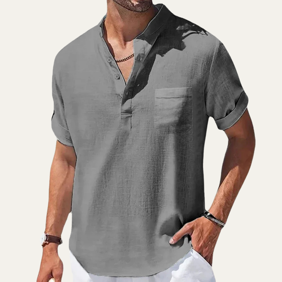 The Parioli Men’s Casual Lightweight Henley Linen Shirt