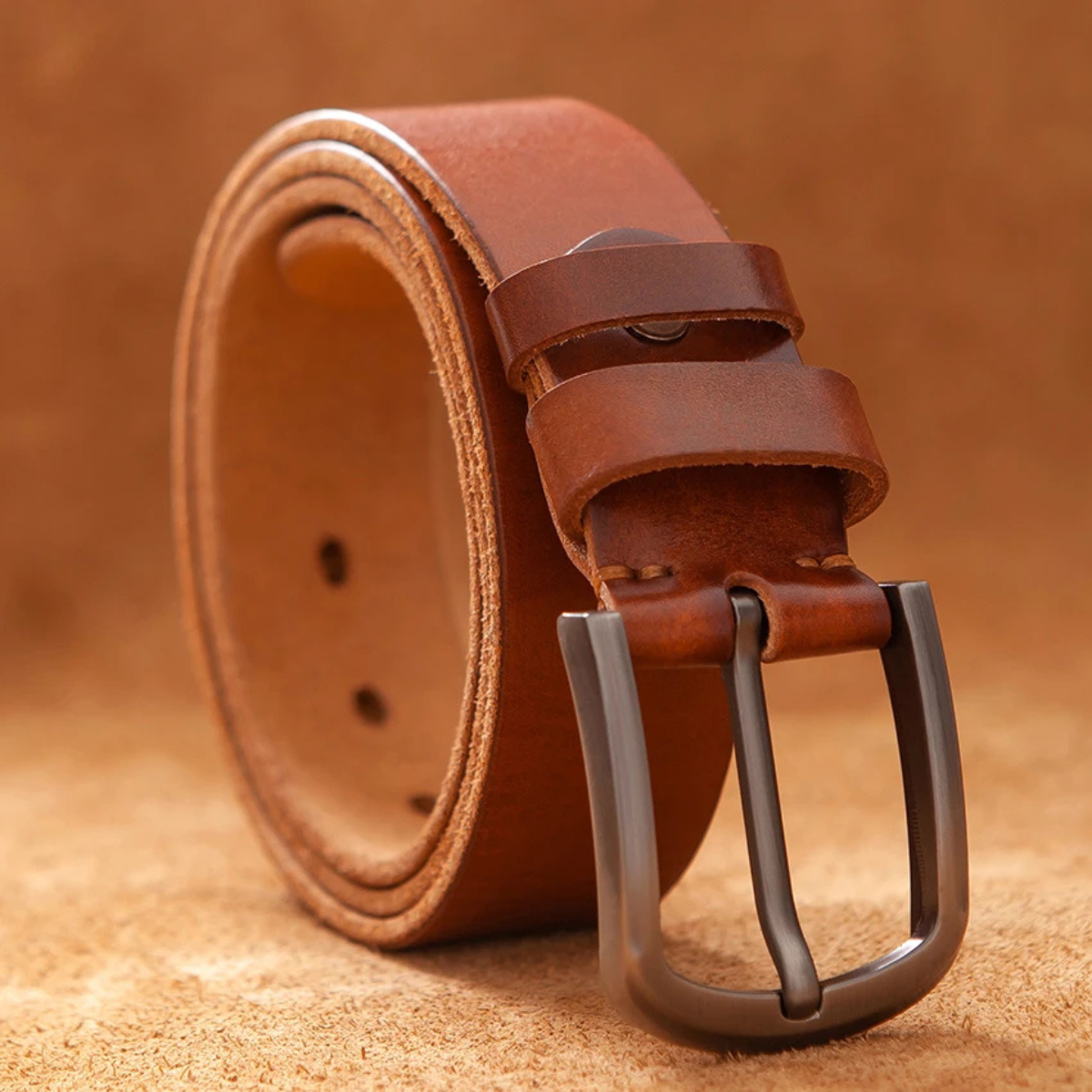 Men’s Genuine Cowhide Leather Belt with Metal Buckle