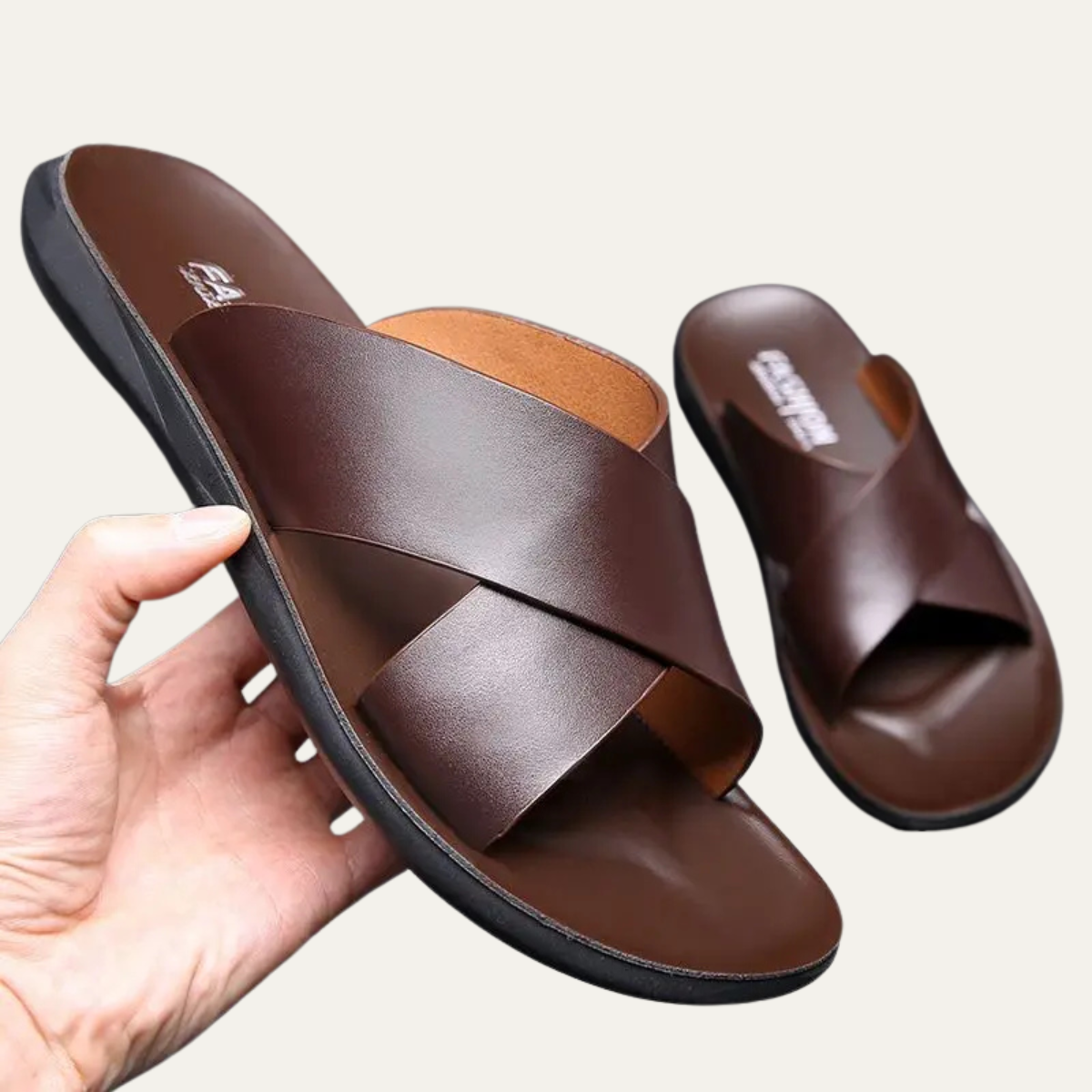 The Cortona Men’s Cross Strap Slide Leather Sandals