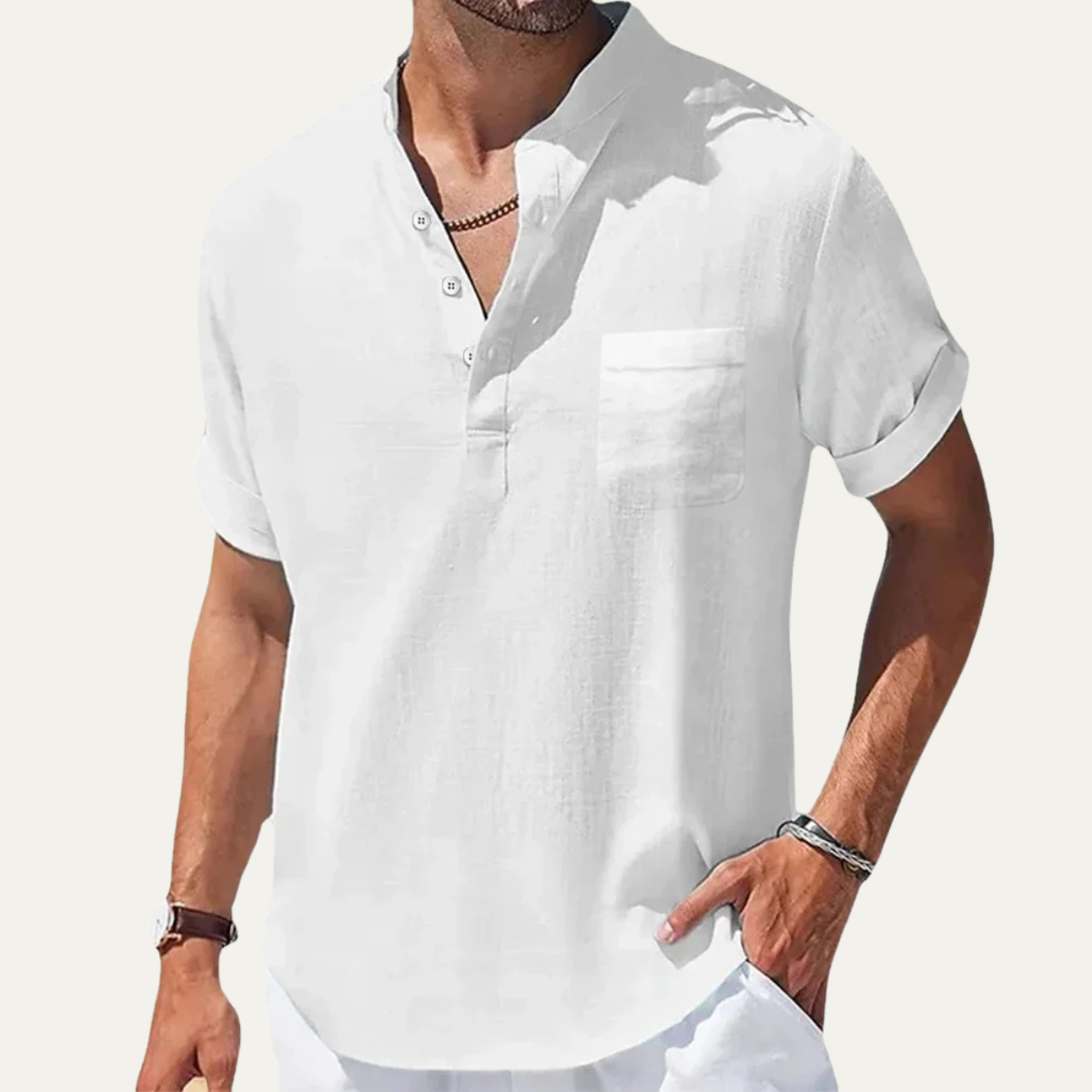 The Parioli Men’s Casual Lightweight Henley Linen Shirt