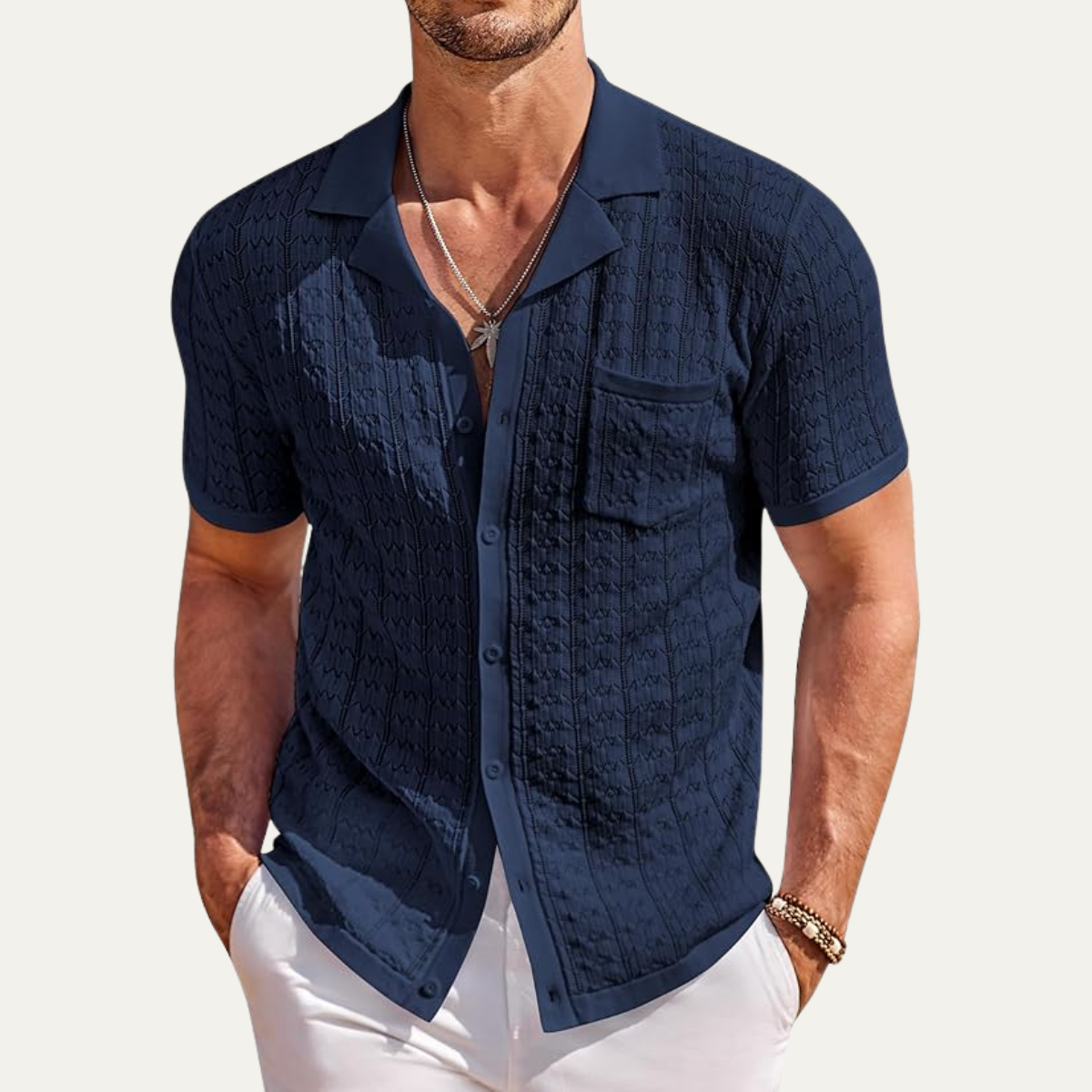 The Milano Men’s Casual Summer Knit Button Down Shirt