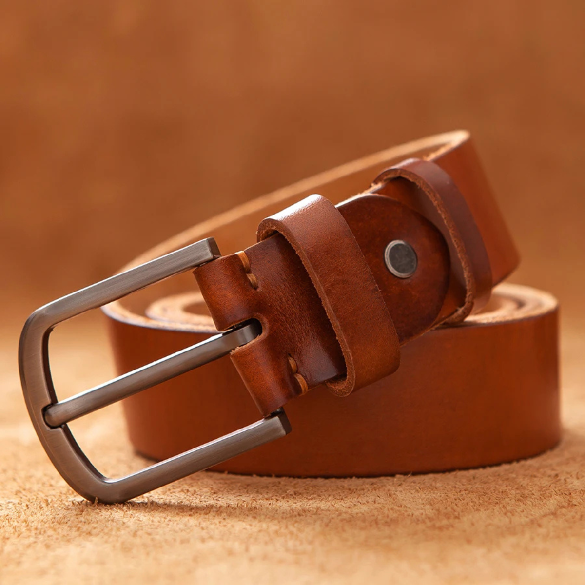Men’s Genuine Cowhide Leather Belt with Metal Buckle
