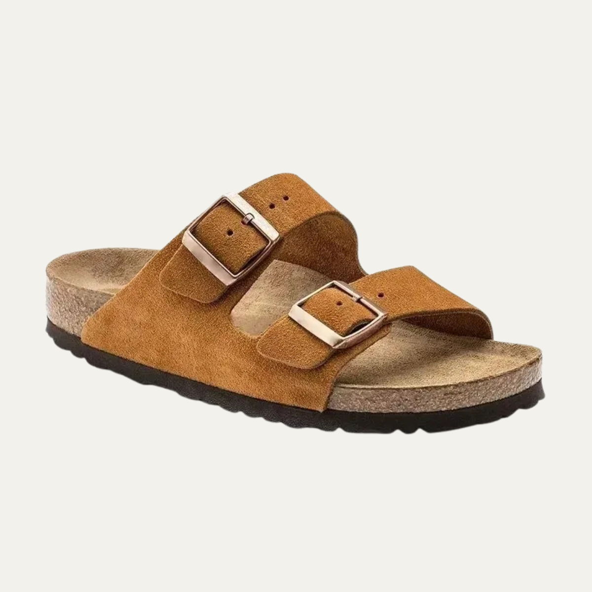 Men's Casual Leather Slippers with Adjustable Buckles