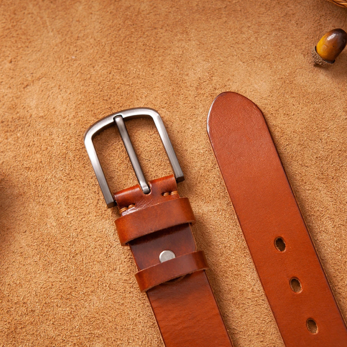 Men’s Genuine Cowhide Leather Belt with Metal Buckle