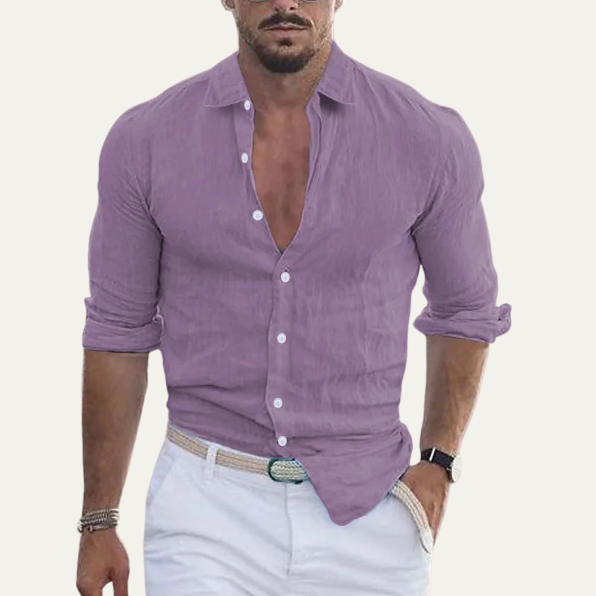 The Vail Men’s Cotton Linen Long Sleeve Button Down Shirt