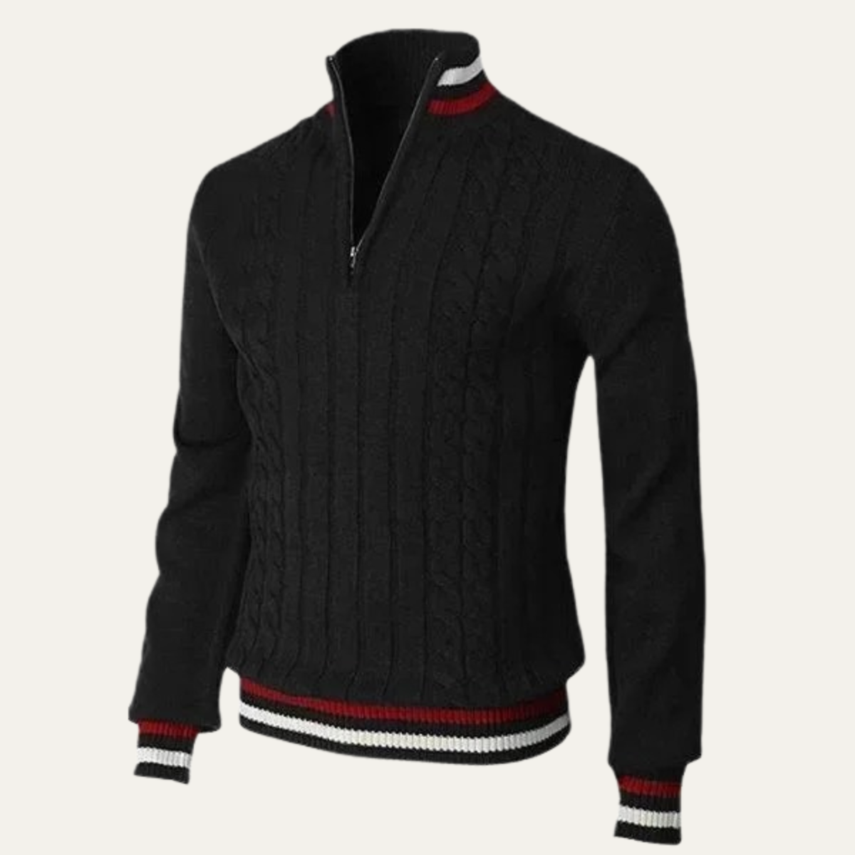 Men’s Warm Half Zip Knit Jumper with Stripe Trim
