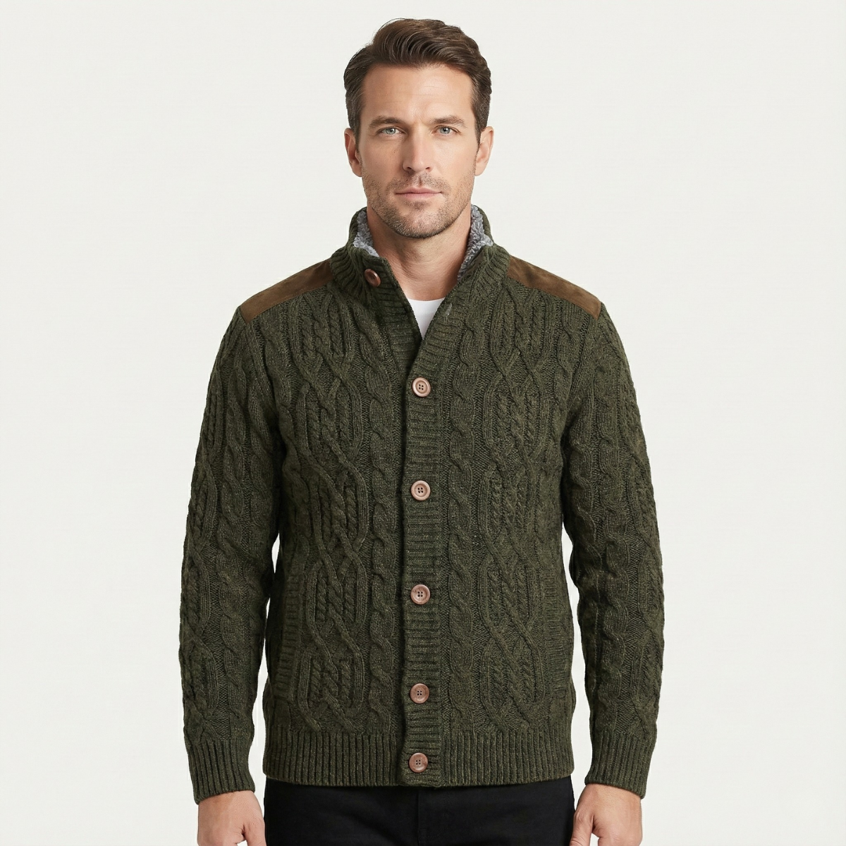 Maplewood Men's Fleece-Lined Wool Cardigan for Winter