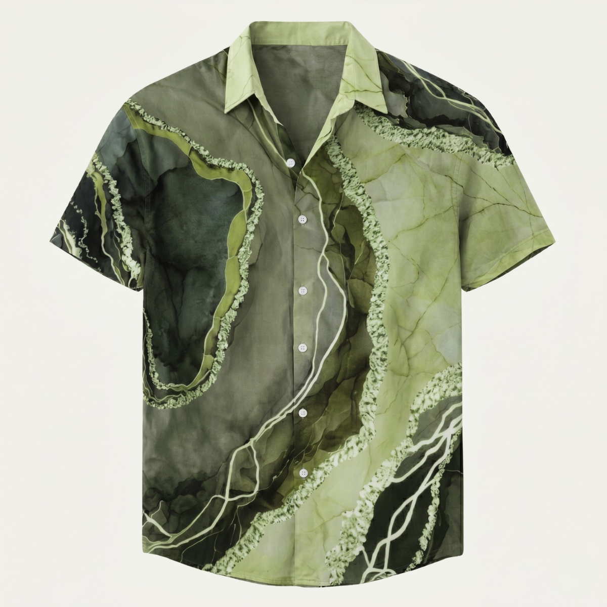 Men’s Casual Patchwork Short Sleeve Button Up Shirt