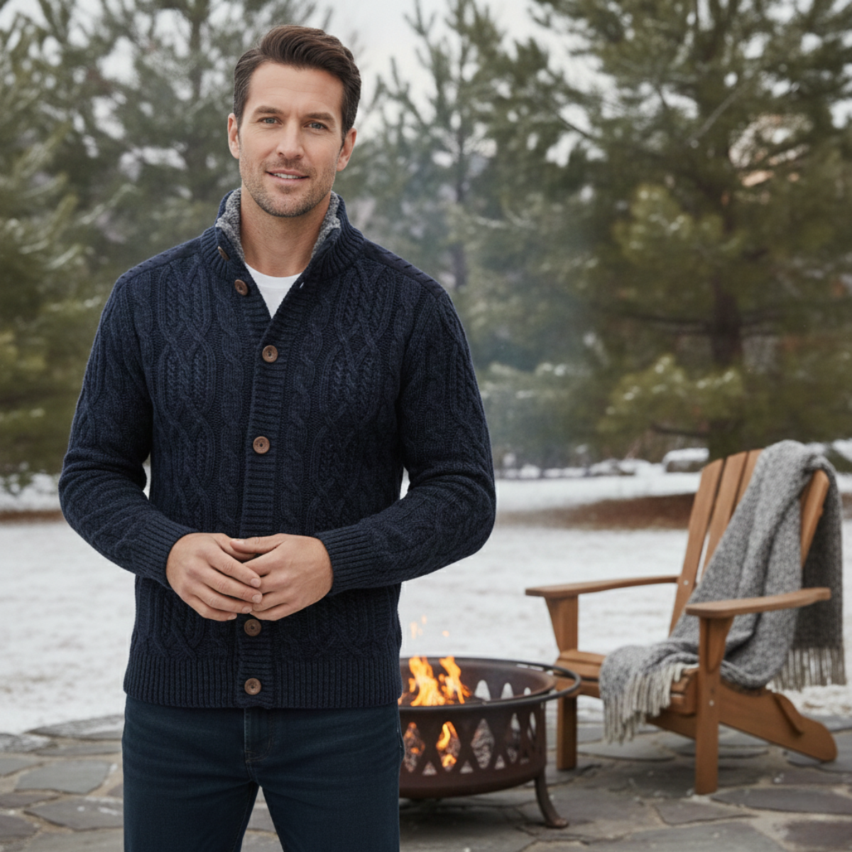 Maplewood Men's Fleece-Lined Wool Cardigan for Winter