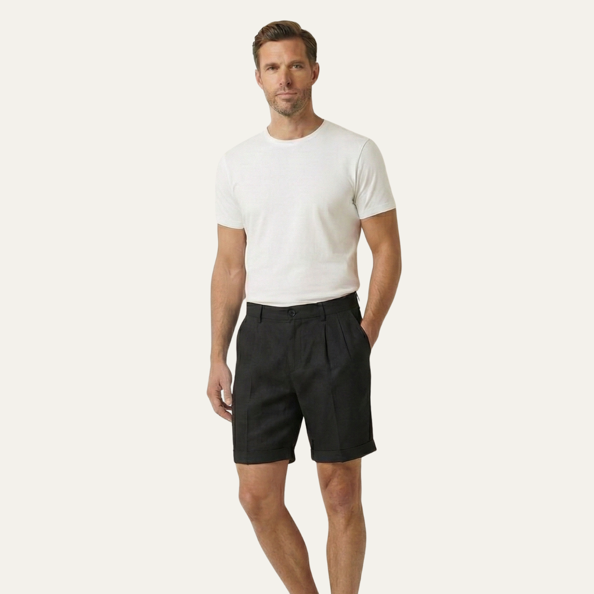Men’s Linen Casual Shorts – Lightweight Summer Folded Hem Outdoor Shorts