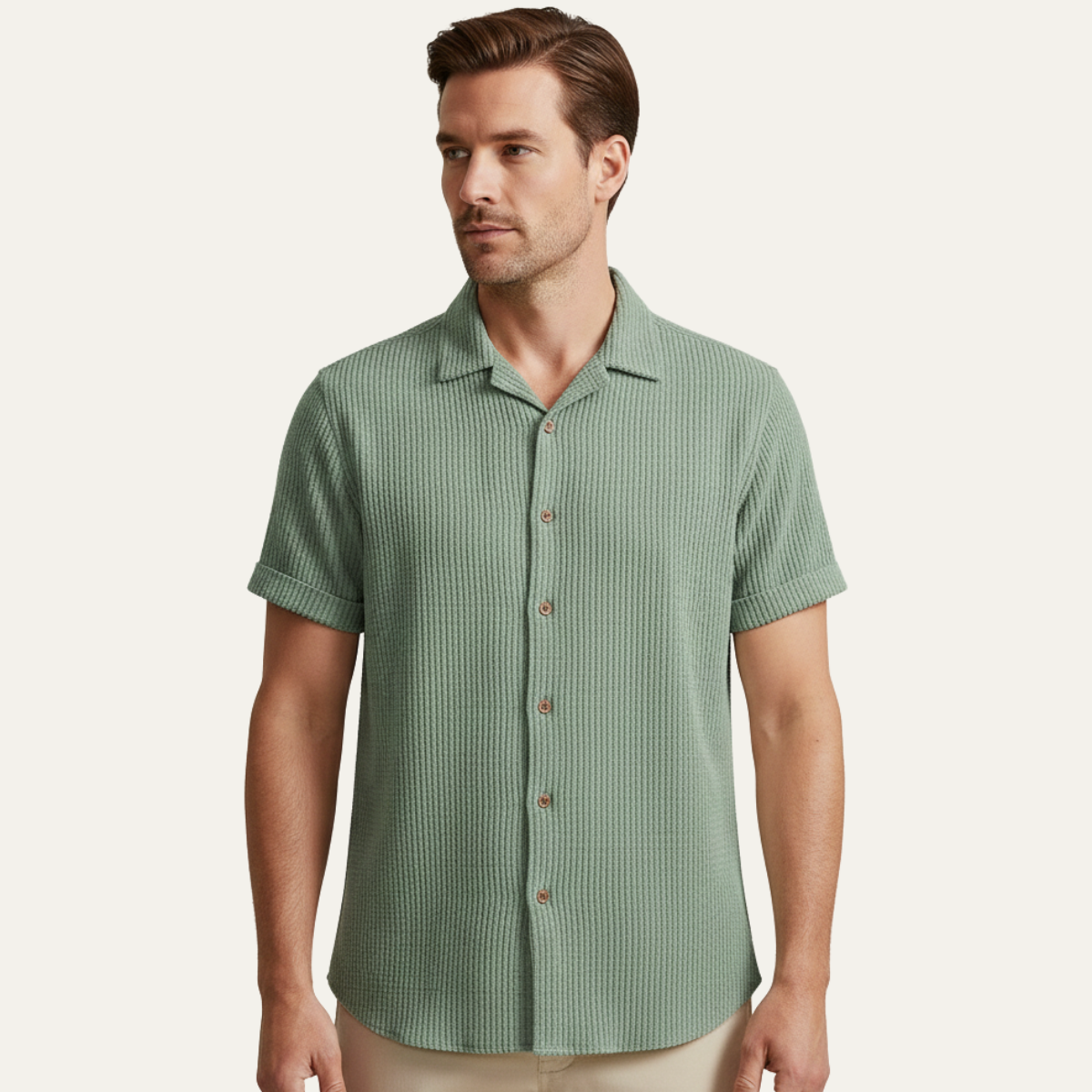 Men’s Waffle Shirt – Casual Short Sleeve Button Up Summer Top
