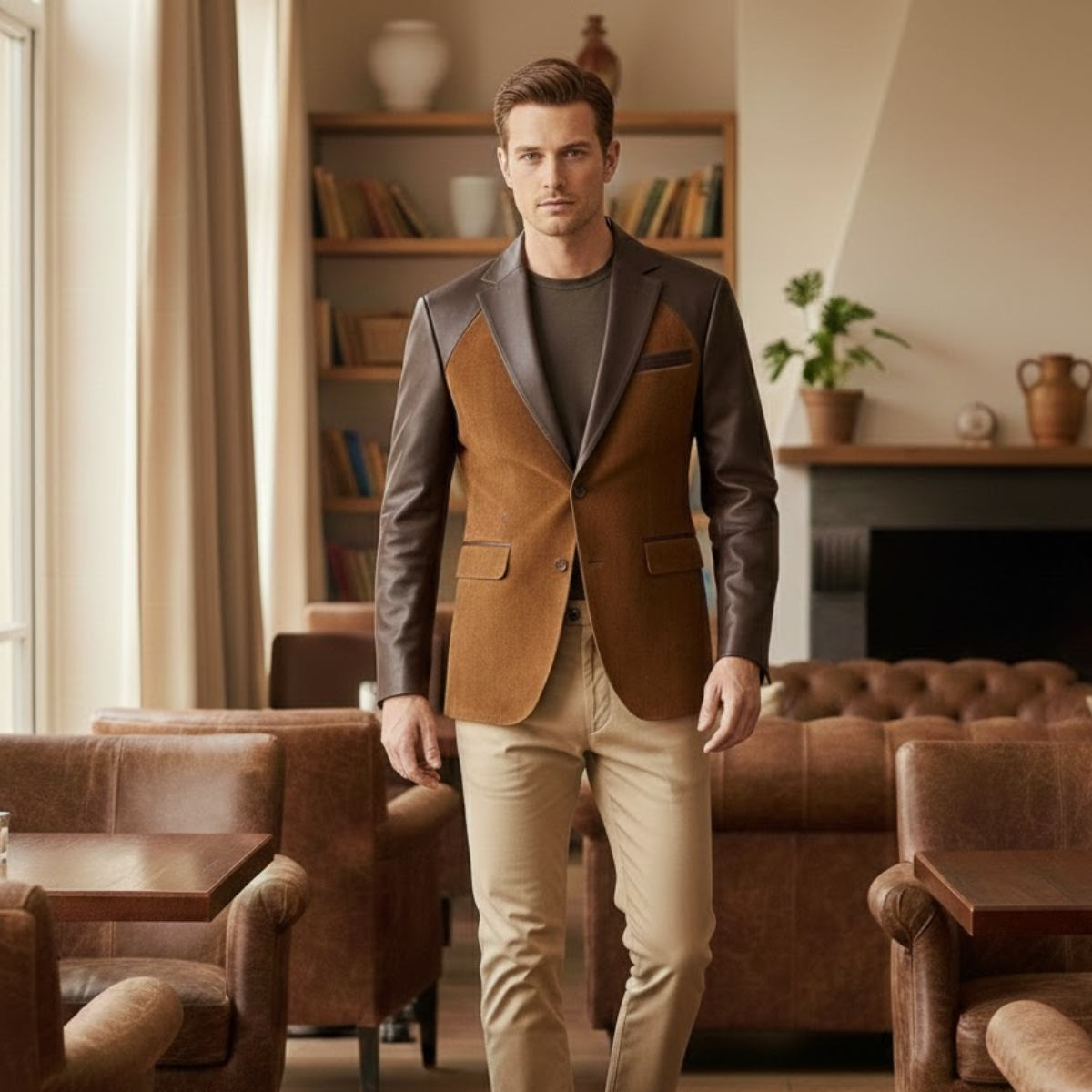 The Champagne Men’s Two Tone Faux Leather Look Blazer Jacket