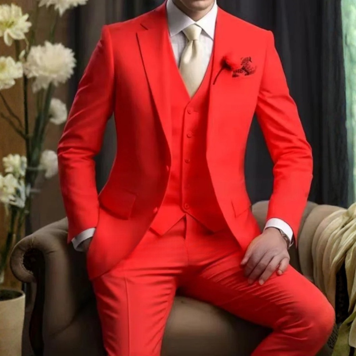 The Cisternino Men’s Wedding 3 Piece Suit – Slim Fit Jacket Vest Trousers