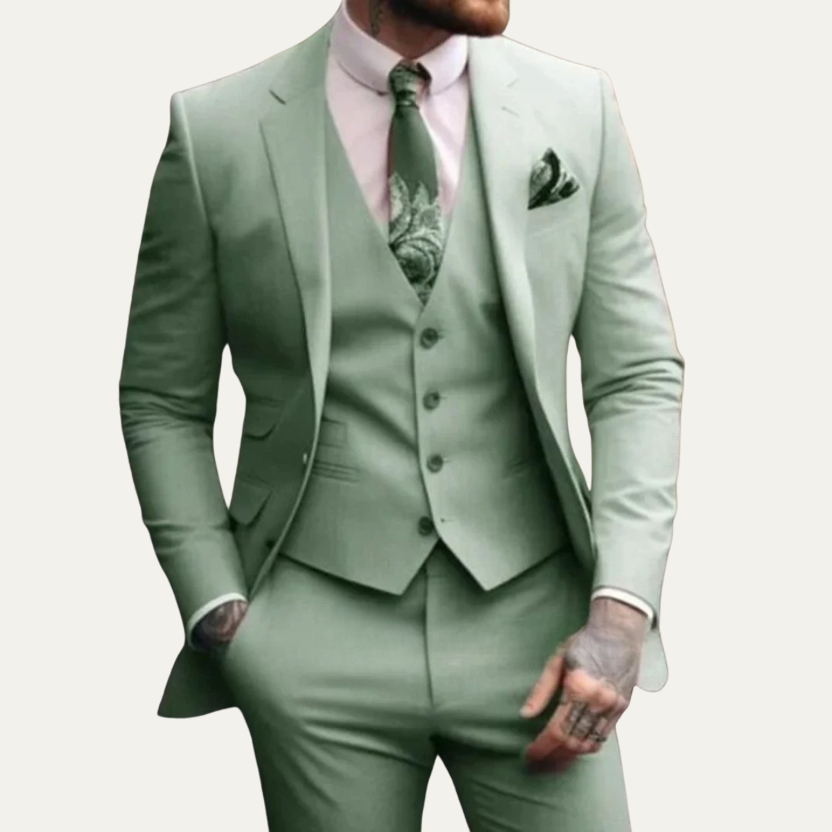 The Polignano Men’s Green 3 Piece Suit – Jacket Gilet Trousers