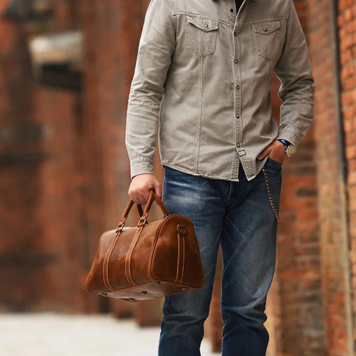 Men’s Retro Weekend Duffle Carry On Leather Luggage