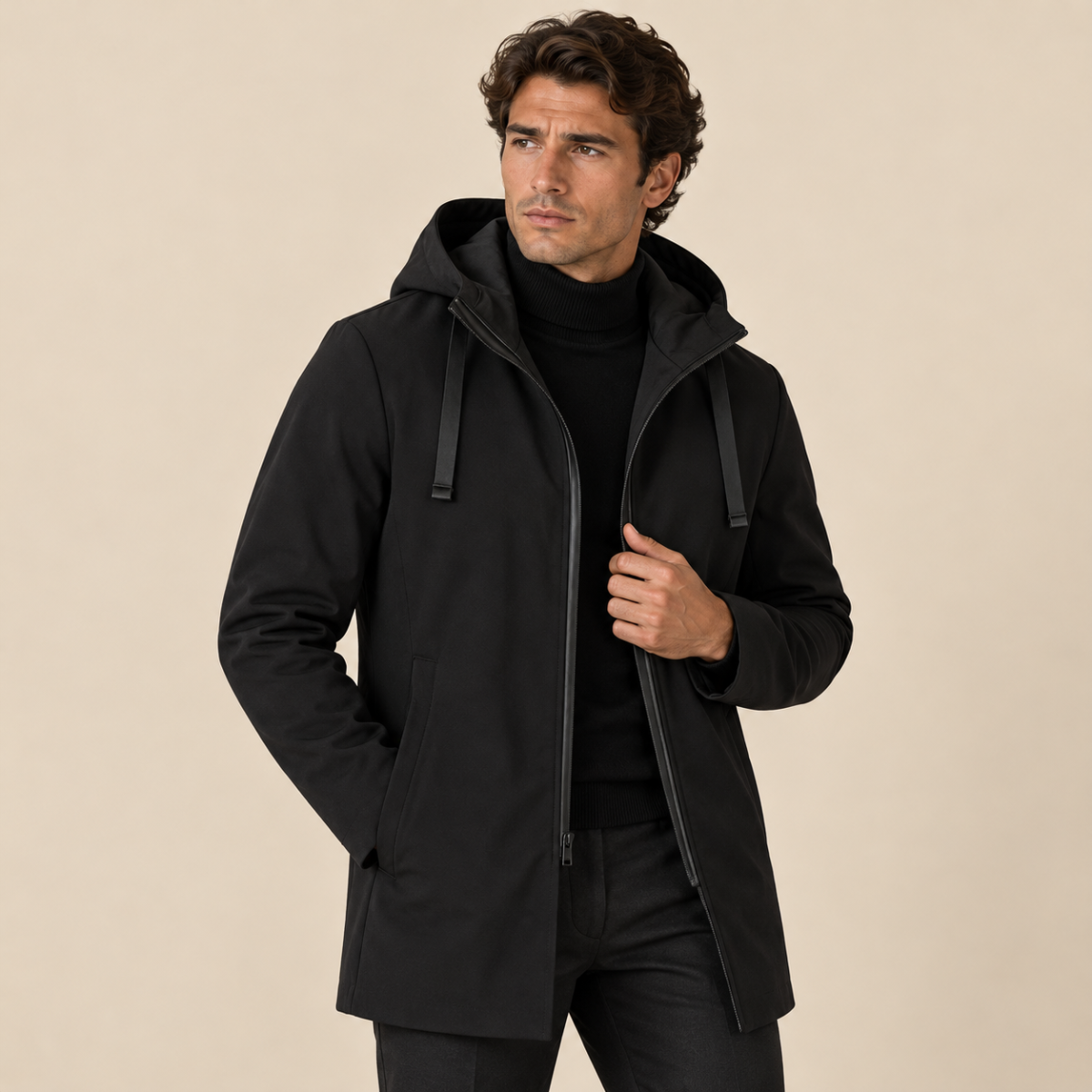 Monarchs Men's Waterproof Windproof Hooded Long Rain Jacket