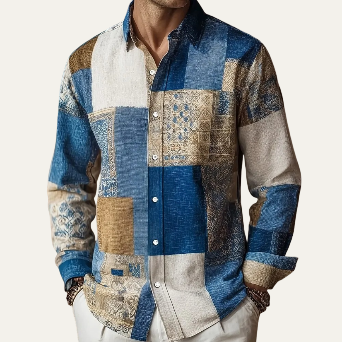 The Camogli Men’s Colour Block Button Up Patchwork Shirt