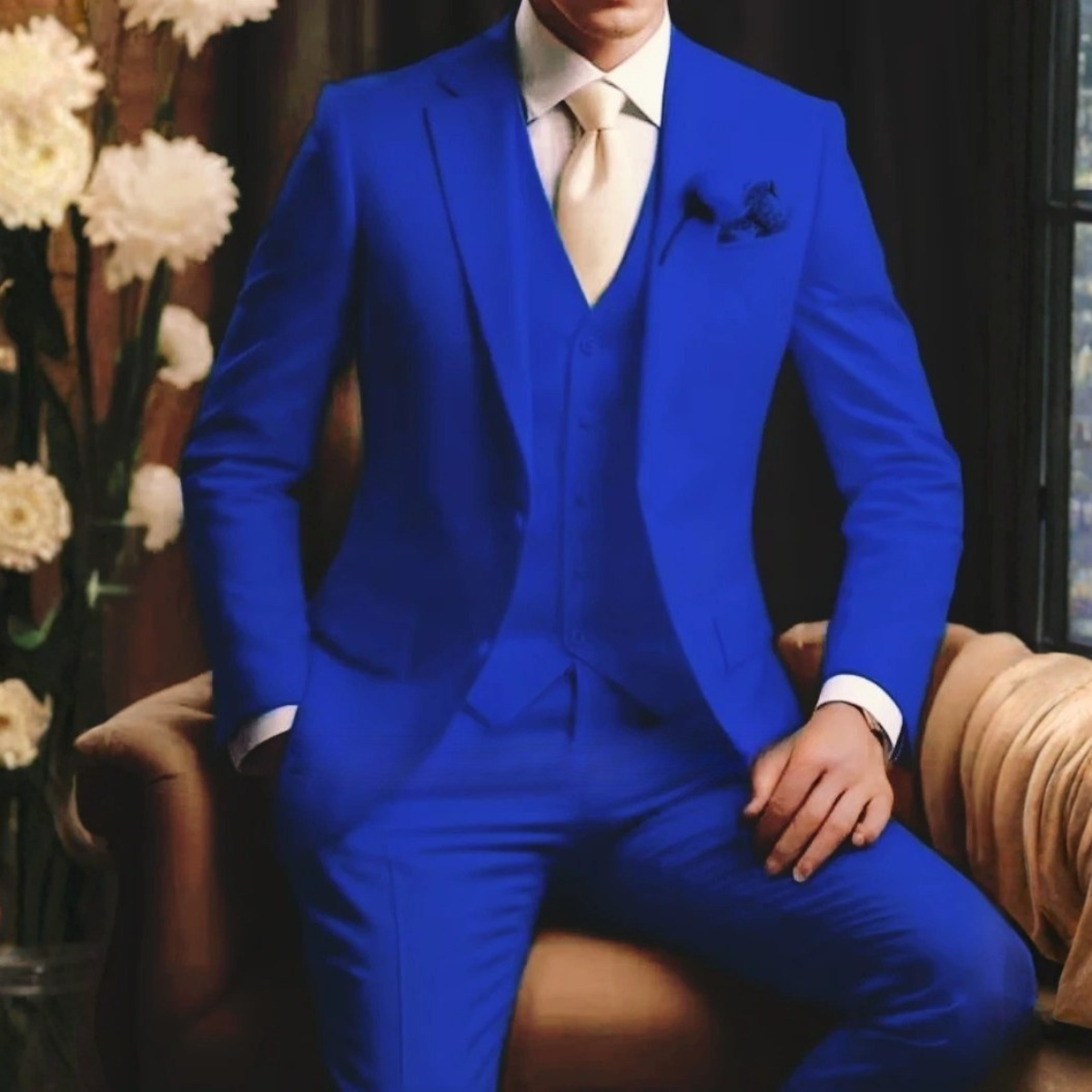 The Carovigno Men’s Business 3 Piece Suit – Slim Fit Jacket Gilet Trousers