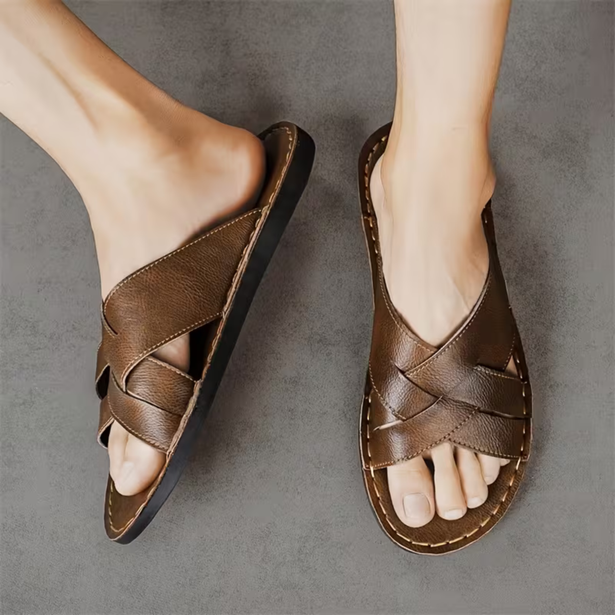 The Ravello Men’s Casual Leather Look Slip On Slide Sandals
