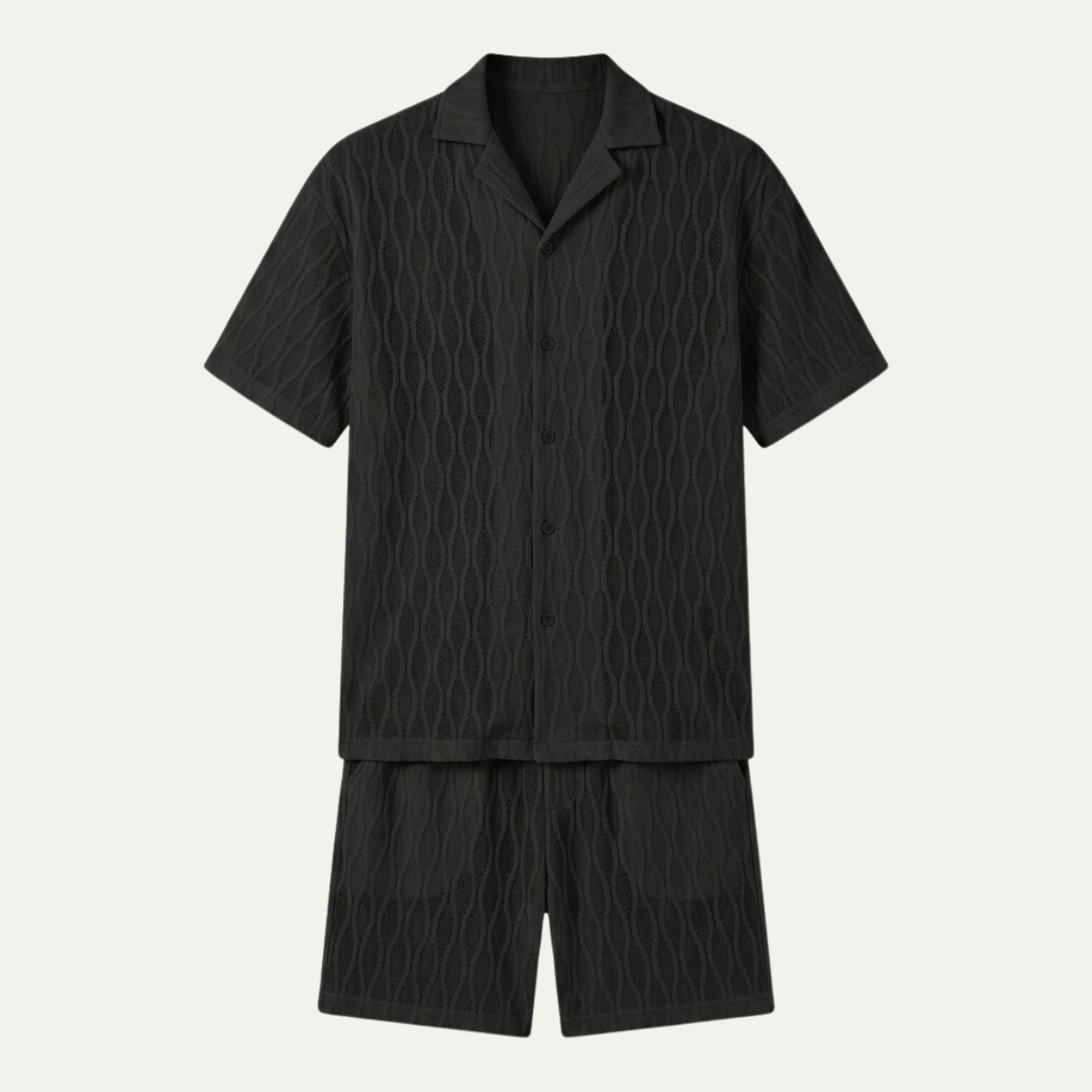 Men’s Textured Knit Co Ord – Button Shirt & Shorts