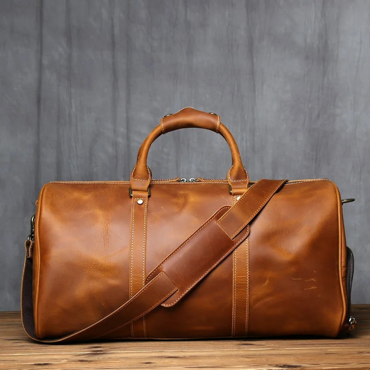 Men’s Vintage Genuine Leather Travel Duffle Bag